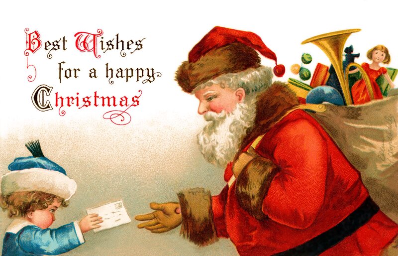 Santa Claus Giving Gift — Red, Festive
