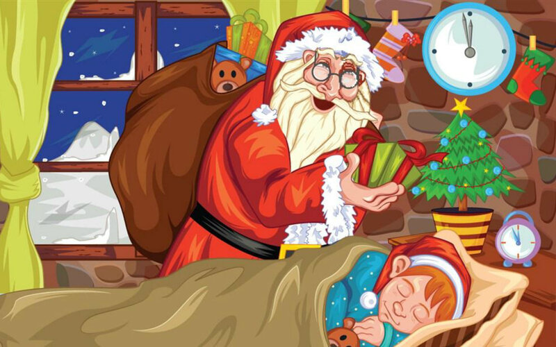 Santa Claus Giving Gift — Red