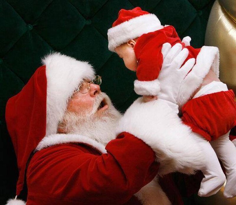Santa Claus Holding Baby — Red, Festive