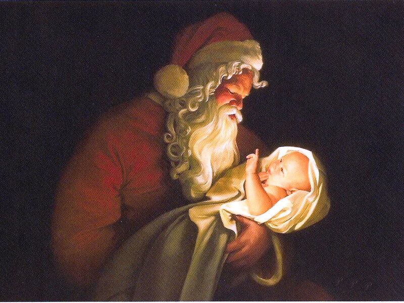 Santa Claus Holding Baby — Red