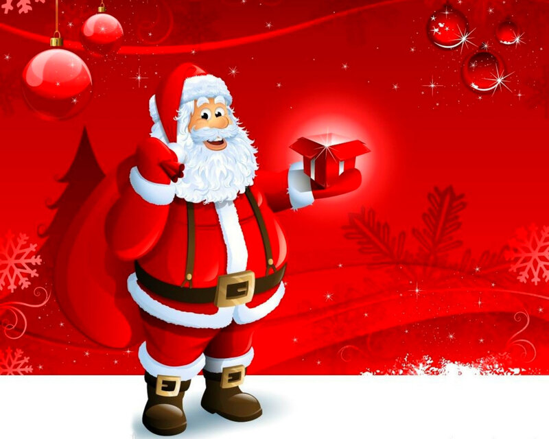 Santa Claus Holding Gift — Red, Festive
