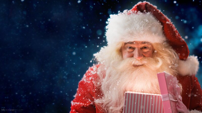 Santa Claus Holding Gift — Red, Festive, Winter