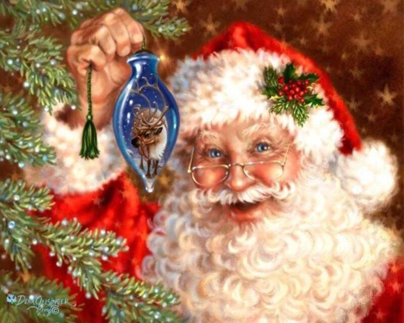 Santa Claus Holding Ornament — Red, Festive