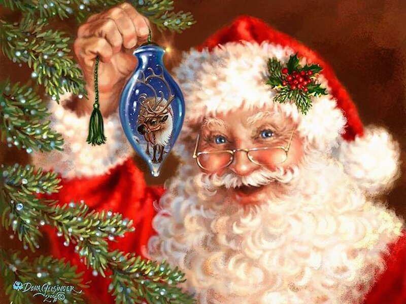Santa Claus Holding Ornament — Red, Festive, Winter, Illustration
