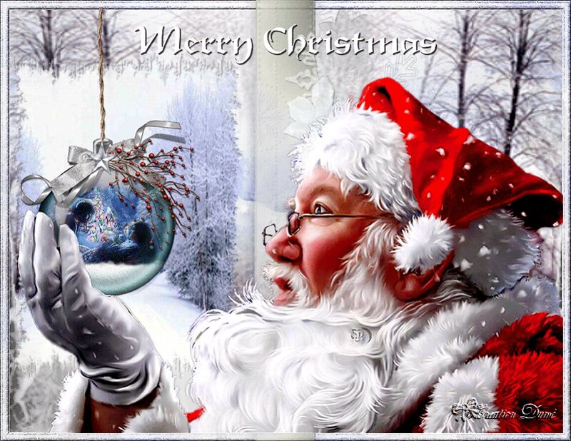 Santa Claus Holding Ornament — Red, Festive, Winter