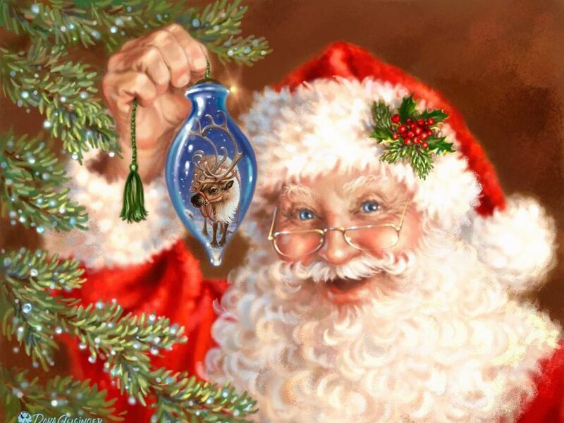 Santa Claus Holding Ornament — Red