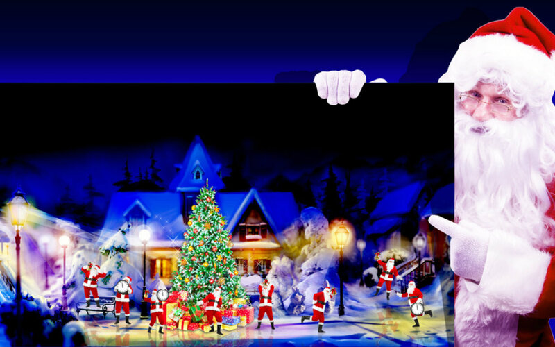 Santa Claus Holding Sign — Blue