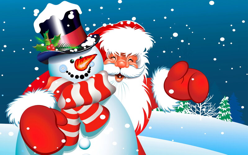 Santa Claus Hugging Snowman