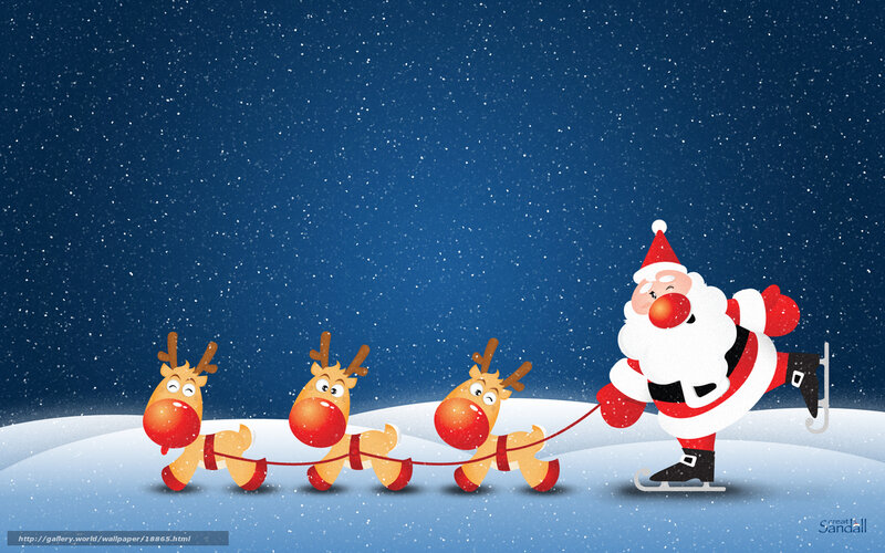 Santa Claus ice skating with reindeer