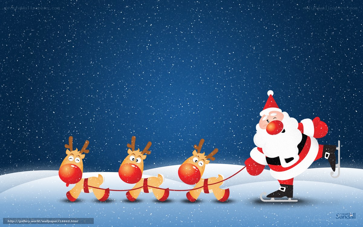 Santa Claus ice skating with reindeer