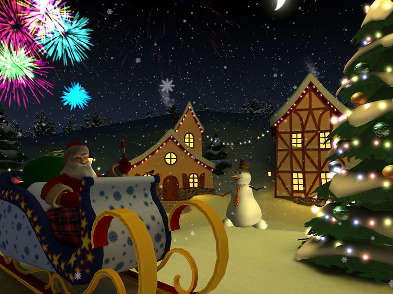 Santa Claus in a sleigh at night