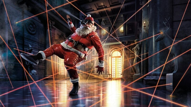 Santa Claus in Action — Red, Dramatic, Night, Digital Art, Lasers