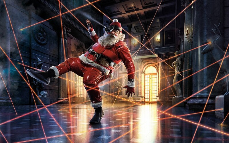 Santa Claus in Action — Red, Dramatic, Night, Digital Art