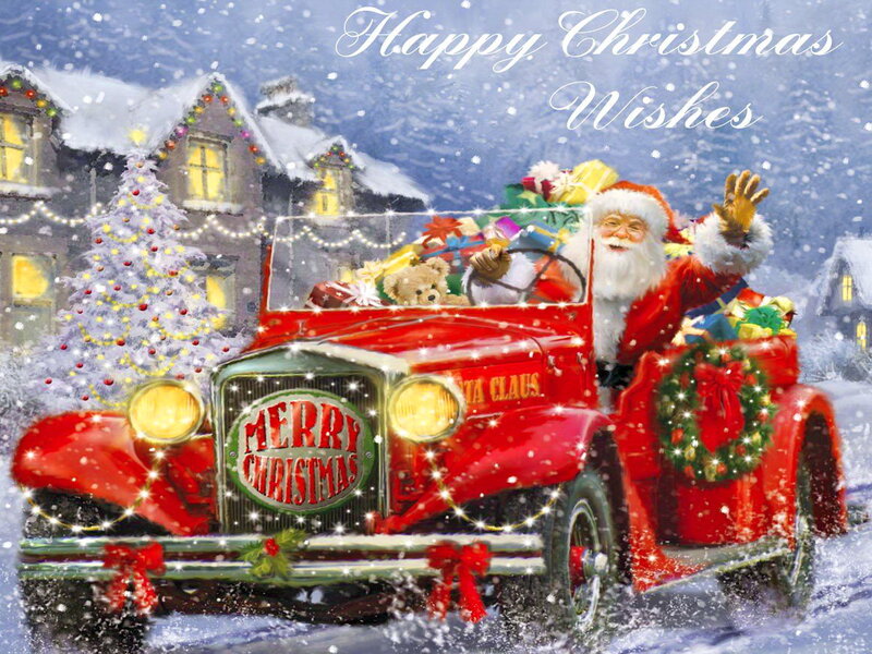 Santa Claus in Car — Red, Festive, Winter