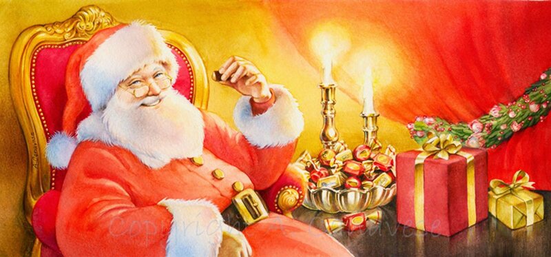 Santa Claus in Chair — Red, Festive, Winter, Illustration