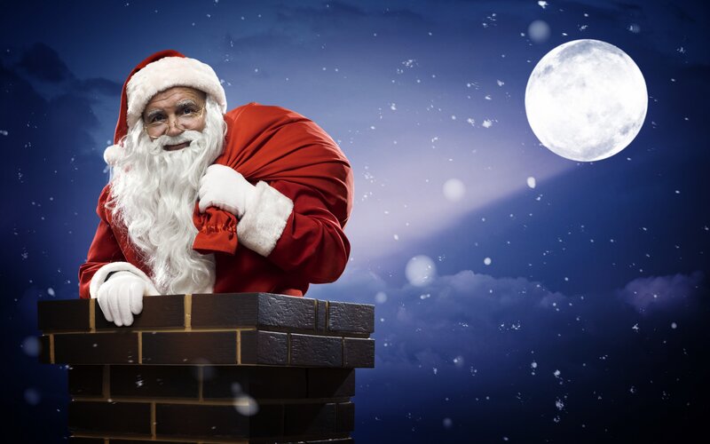 Santa Claus in Chimney — Blue, Festive