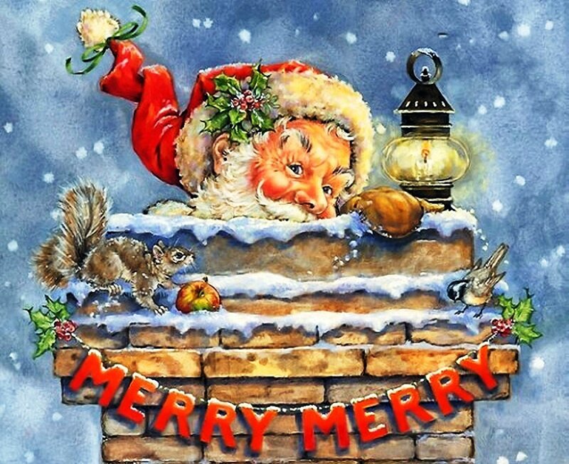 Santa Claus in Chimney — Blue, Festive, Winter
