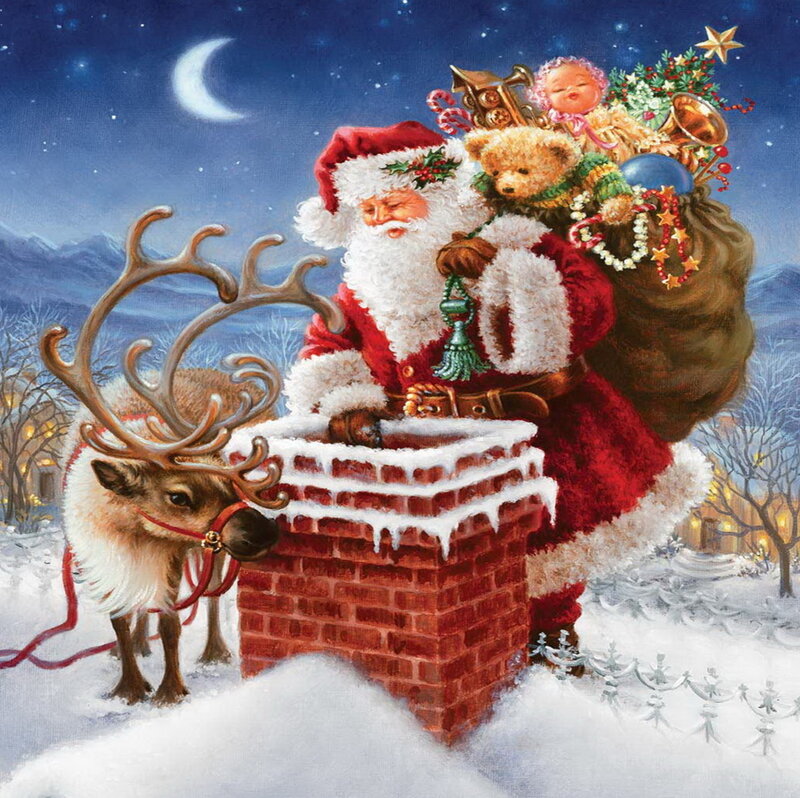Santa Claus in Chimney — Red, Festive, Night