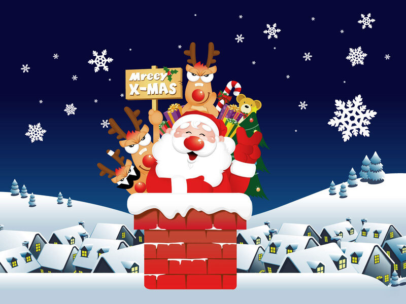 Santa Claus in Chimney — Red, Festive