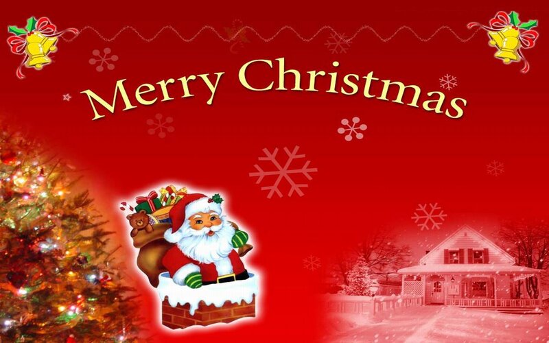 Santa Claus in Chimney — Red, Festive, Winter, Digital Art