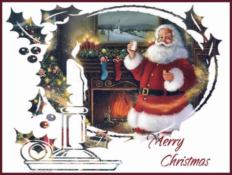 Santa Claus in Fireplace — Red
