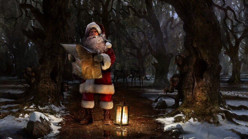 Santa Claus in Forest — Brown, Dramatic, Winter, Digital Art, Map