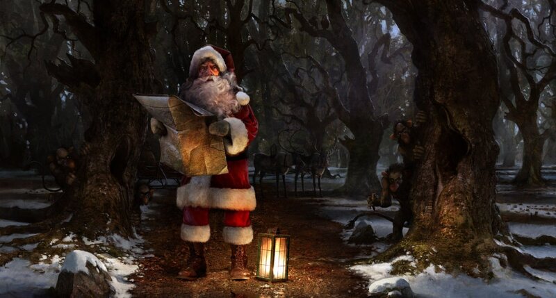Santa Claus in Forest — Brown, Dramatic, Winter