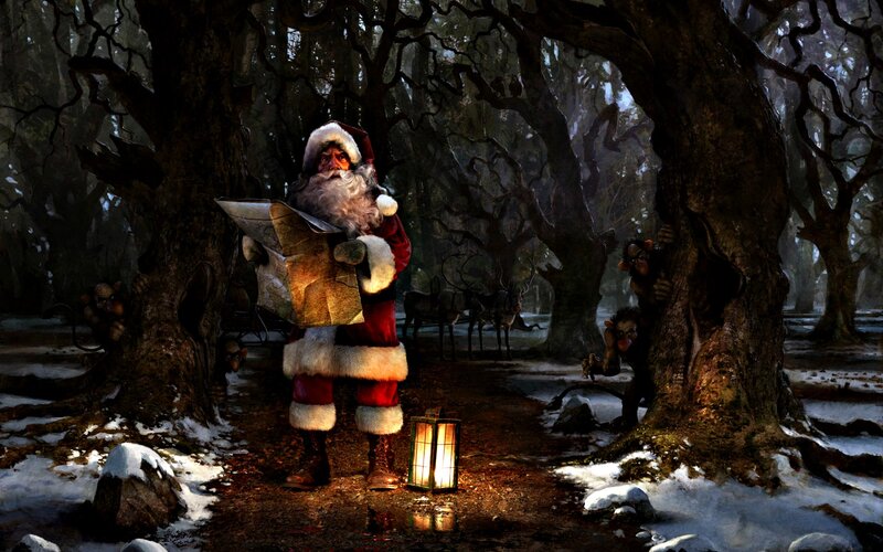Santa Claus in Forest — Brown, Mysterious, Night