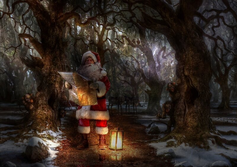 Santa Claus in Forest — Brown, Mysterious, Winter