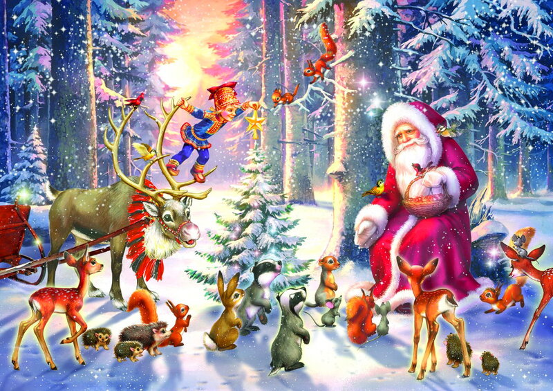 Santa Claus in Forest — Red, Festive