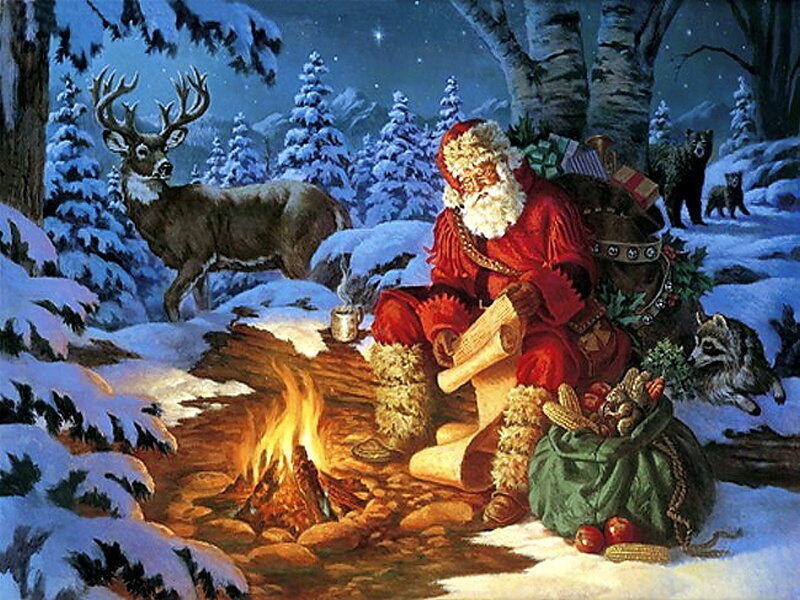 Santa Claus in Forest — Red, Peaceful