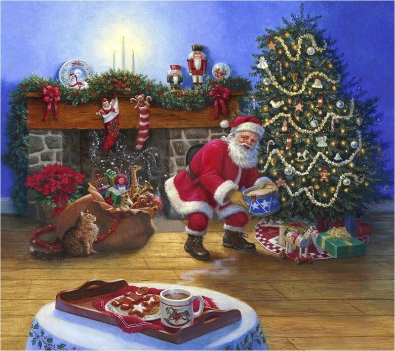 Santa Claus in Living Room — Blue