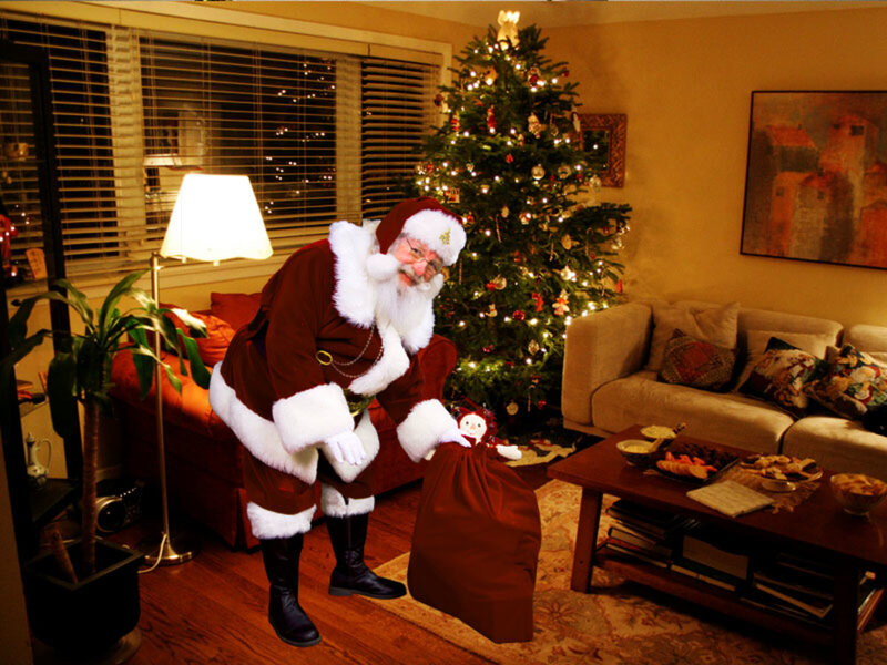 Santa Claus in Living Room — Brown