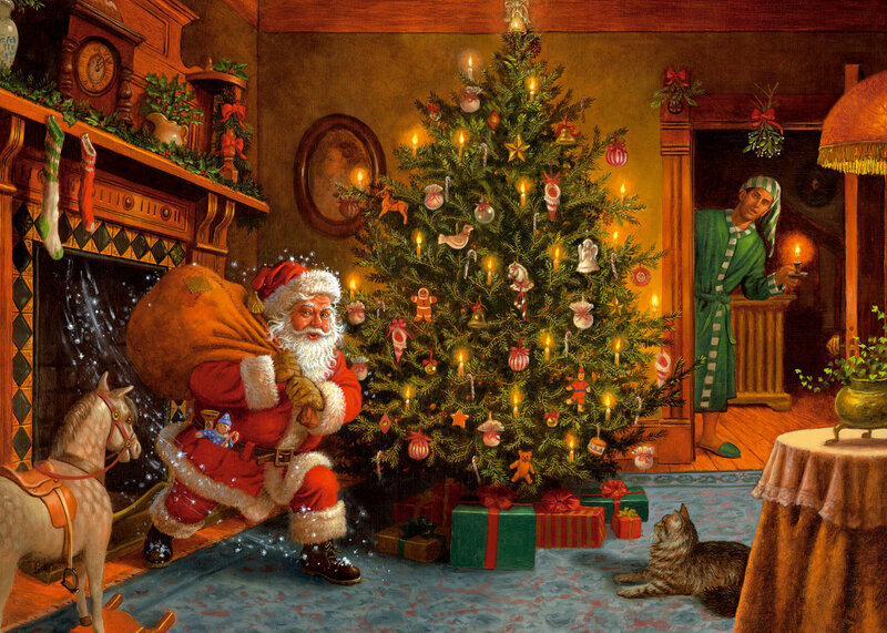 Santa Claus in Living Room — Green