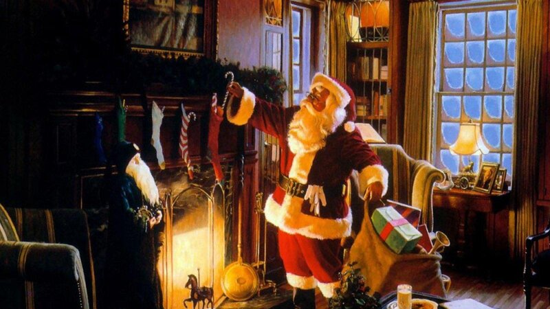 Santa Claus in Living Room — Red, Cozy, Night