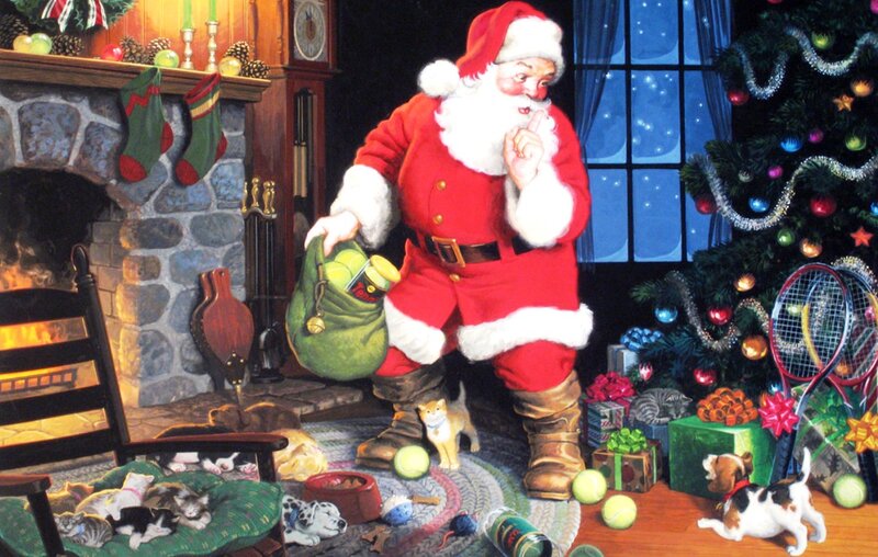 Santa Claus in Living Room — Red, Festive, Night