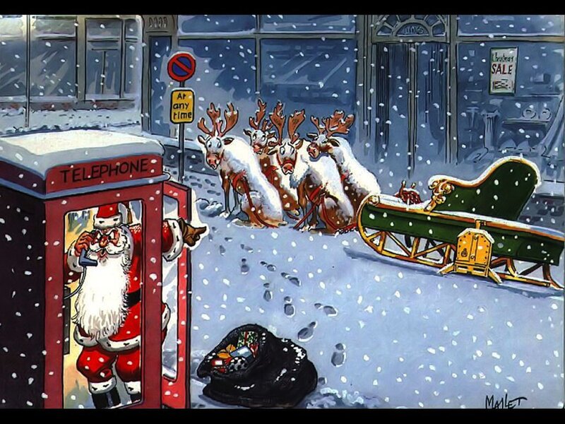 Santa Claus in Phone Booth — Red
