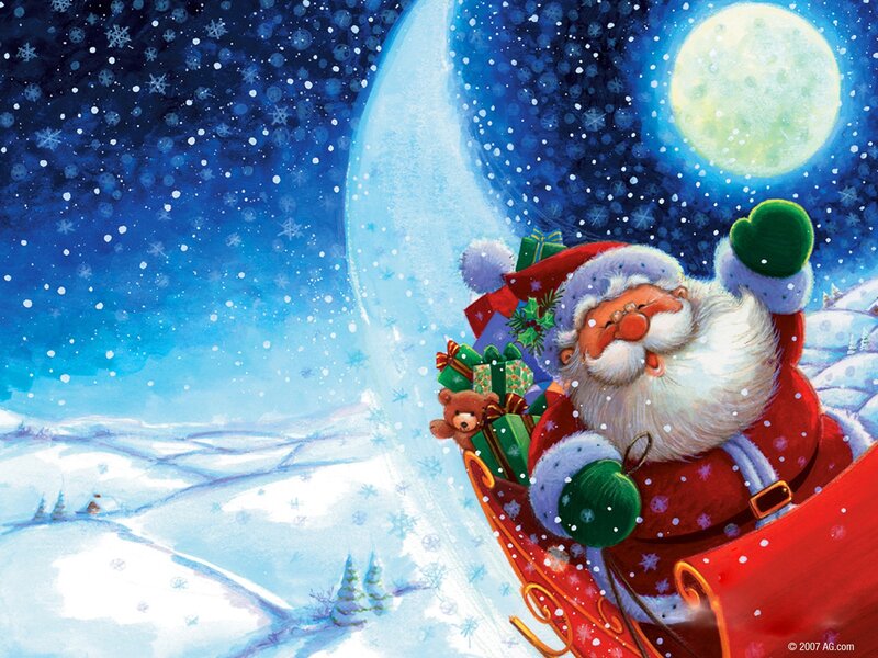 Santa Claus in sleigh at night