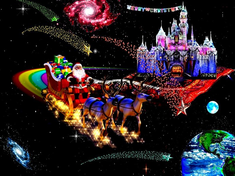 Santa Claus in Sleigh — Black, Festive, Night