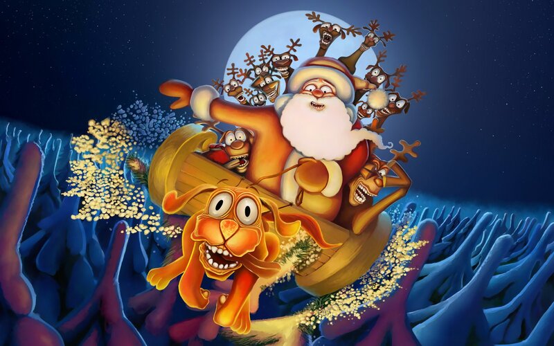 Santa Claus in Sleigh — Blue, Chaotic, Night