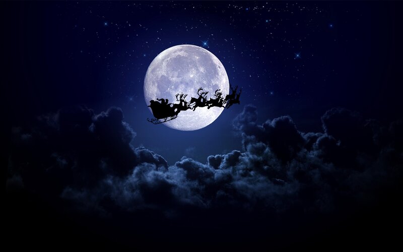 Santa Claus in Sleigh — Blue, Dramatic, Night, Digital Art, Moon
