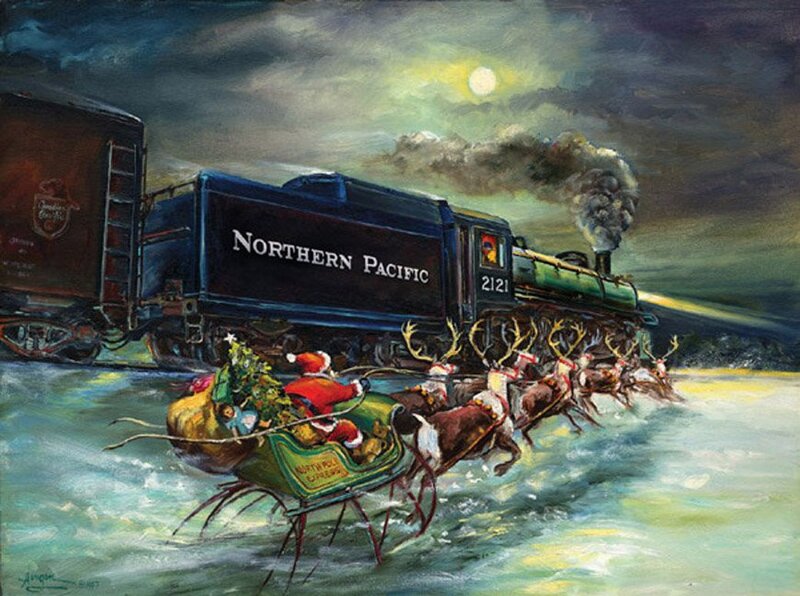 Santa Claus in Sleigh — Blue, Dramatic, Night, Painting