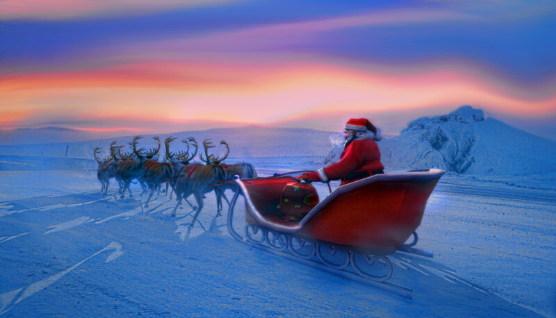 Santa Claus in Sleigh — Blue, Dramatic, Winter
