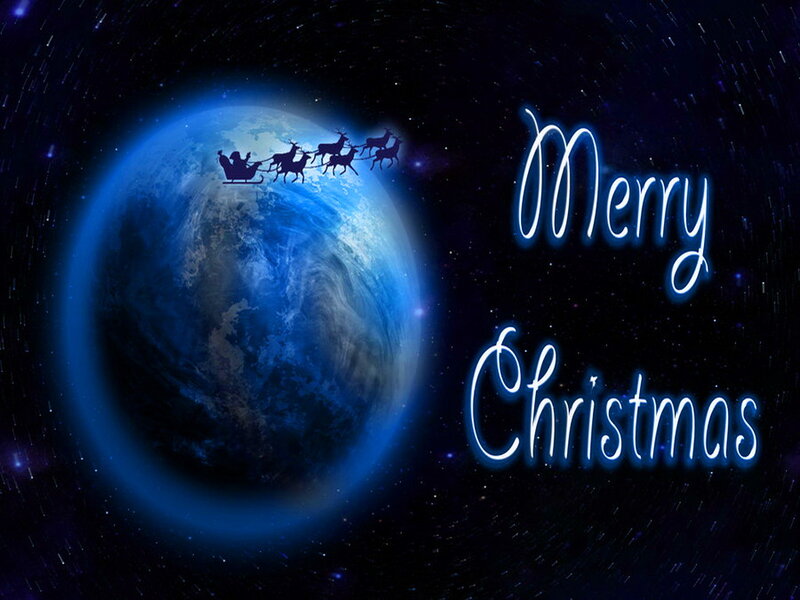 Santa Claus in Sleigh — Blue, Festive, Night, Digital Art, Earth