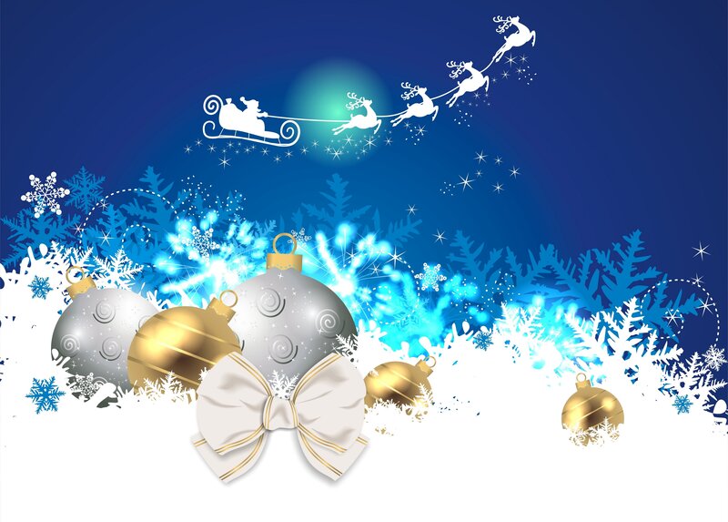 Santa Claus in Sleigh — Blue, Festive, Night, Digital Art, Reindeer, Ornaments