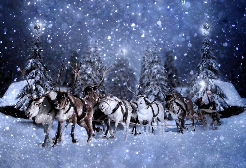 Santa Claus in Sleigh — Blue, Festive, Night, Digital Art, Reindeer, Snow