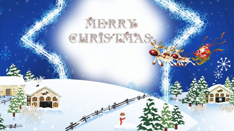 Santa Claus in Sleigh — Blue, Festive, Night, Digital Art, Reindeer