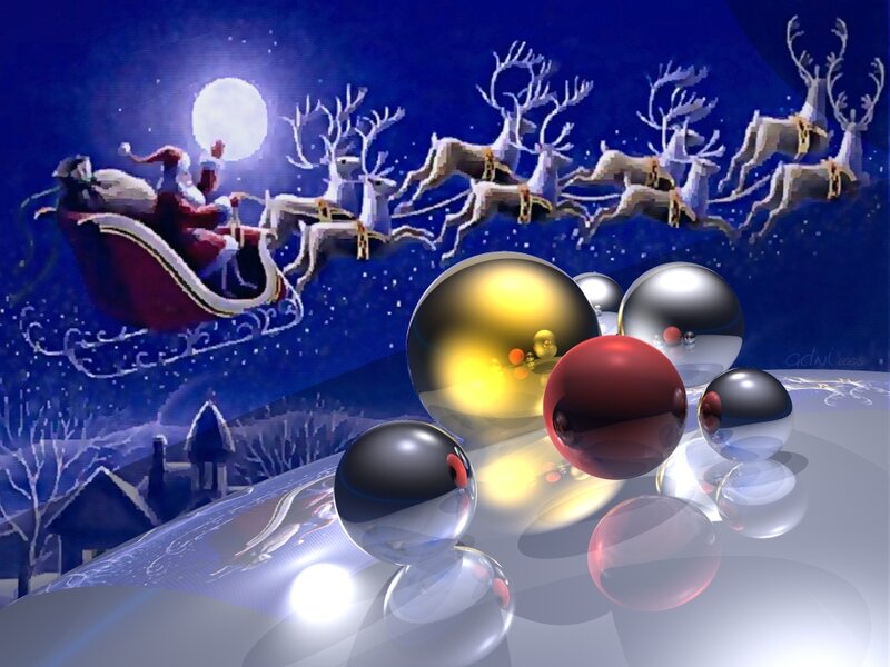 Santa Claus in Sleigh — Blue, Festive, Night