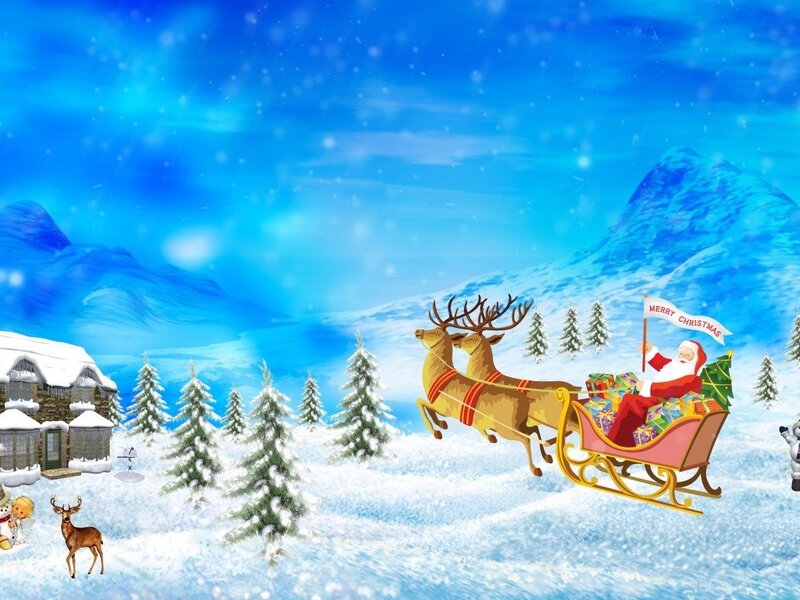 Santa Claus in Sleigh — Blue, Festive, Winter