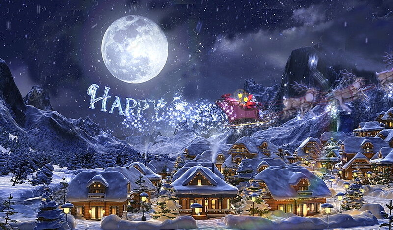 Santa Claus in Sleigh — Blue, Magical, Night